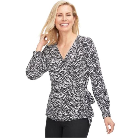 B7 Talbots FAUX WRAP LEOPARD‎ PRINT BLOUSE Size Small - Picture 1 of 8